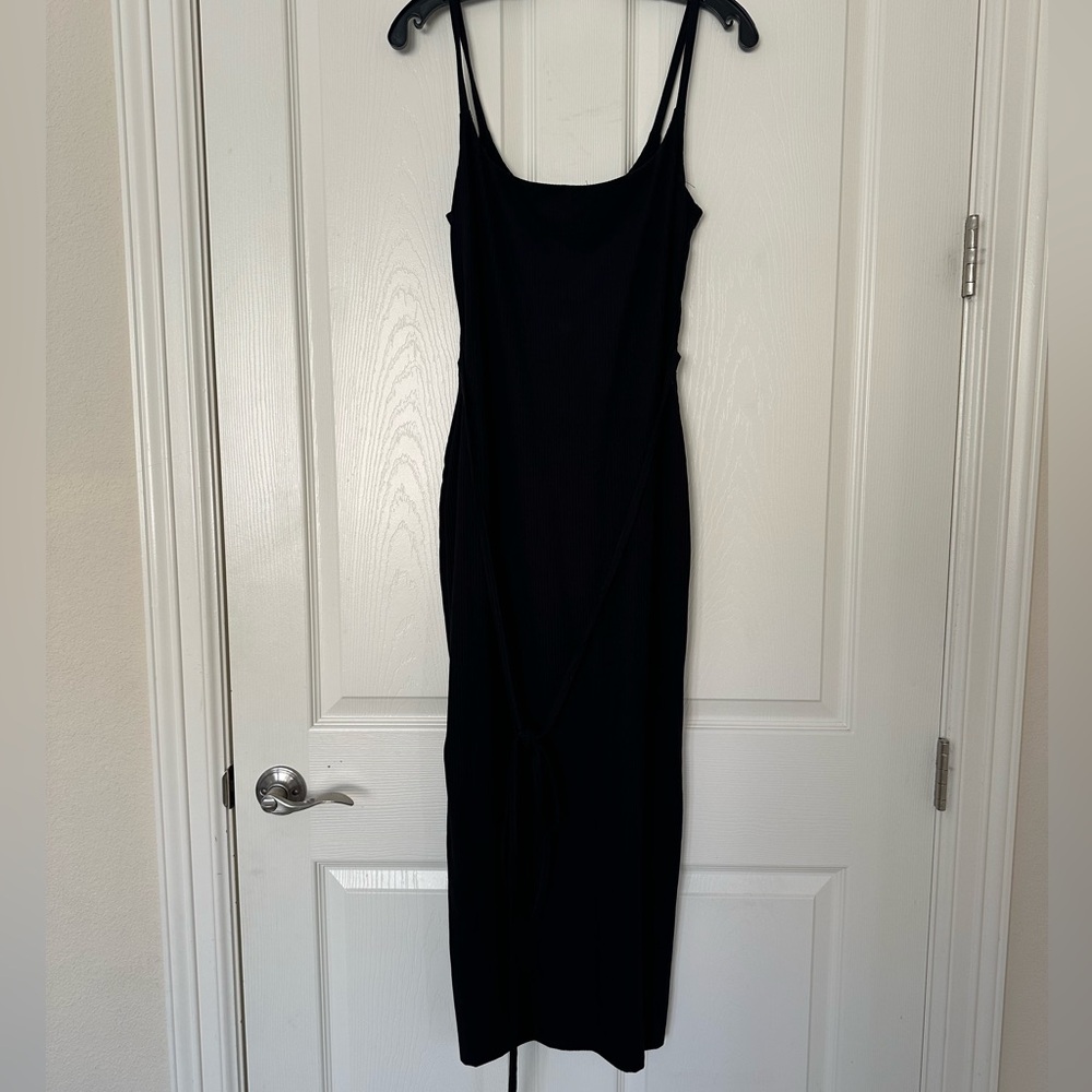 Kookai Ribbed Poly Midi Dress with Tie Belt